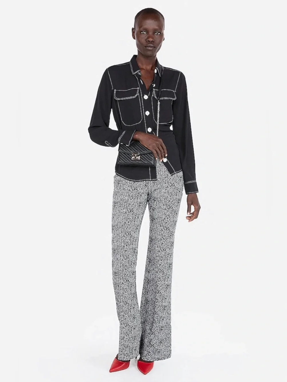 Express Black Button-Down Shirt with White Stitching - Picture 2 of 4